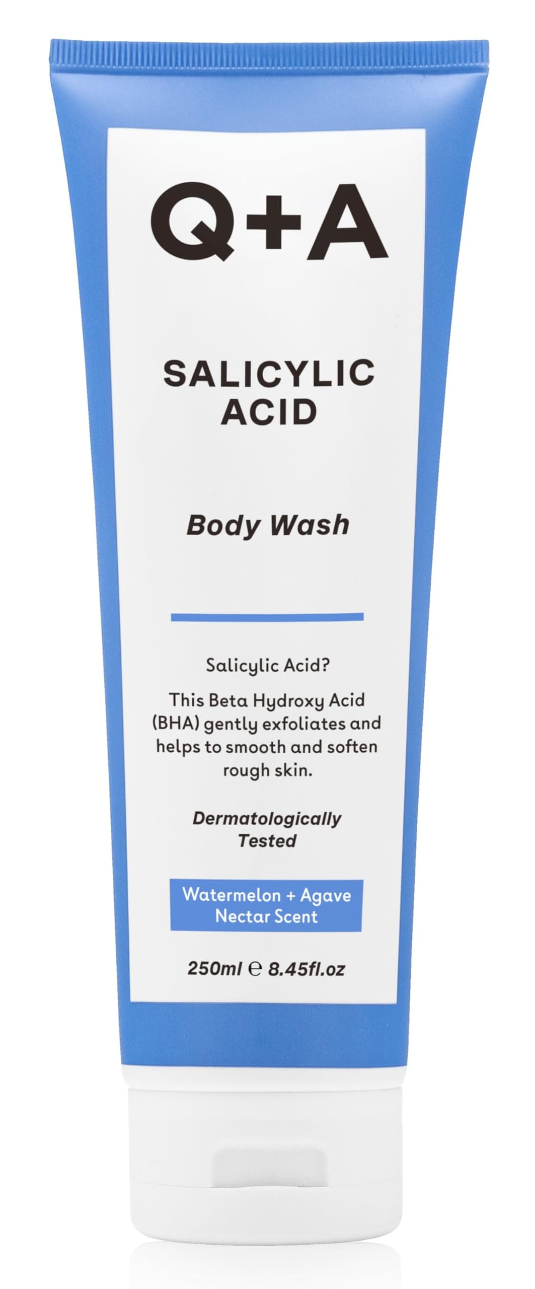 Q+A Salicylic Acid Body Wash (250ml), Sensitive Shower Gel, Body Care, Shower Gel with Green Tea Extract and BHA, Gently Exfoliates, Smoothes, and Softens the skin