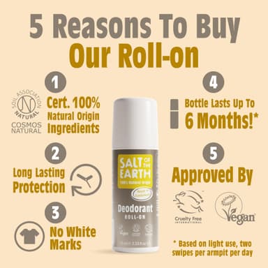 Salt of the Earth - Natural Deodorant Roll On - Amber & Sandalwood - 100% Natural Origin Ingredients - Vegan - Suitable for Men, Women & Kids - 75ml view 2