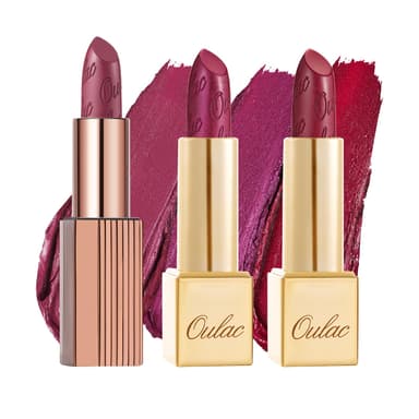 Oulac Burgundy Metallic Shine Lipstick Set - Lip Set for Women, Red Lip Color Kit, Creamy Formula, Full Coverage, Hydrating & Smooth, Infused with Shea Butter, Vegan, Clean Beauty B606(606+D04+D14) view 1