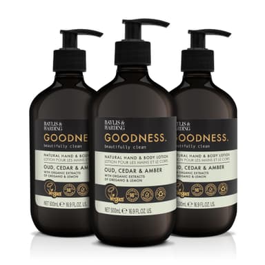 Baylis & Harding Goodness Oud, Cedar & Amber Hand & Body Lotion, 500 ml (Pack of 3) - Vegan Friendly view 1