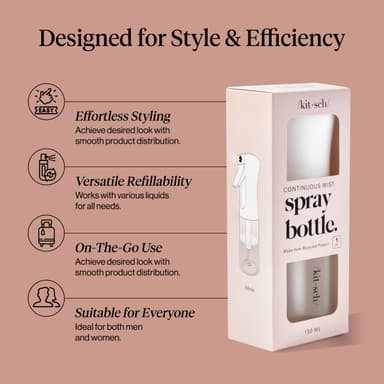 Kitsch Spray Bottle for Hair 150ml - Continuous Water Spray bottle for Hair, Cleaning, Gardening, Versatile Spray Bottles - With Ultra Fine Mist - Made from Recycled Plastic - White view 3