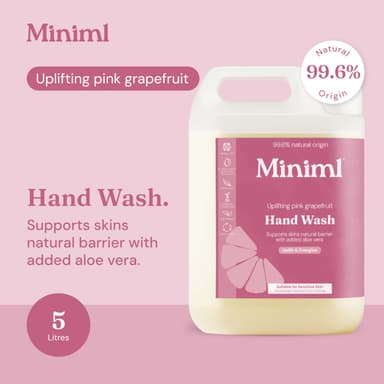 Miniml Hand Soap Wash Liquid 5L Refill - Pink Grapefruit & Aloe Vera Scented Eco Friendly Hand Washing Liquid for Soft and Sensitive Skin Care - 100% Vegan & Cruelty Free view 2