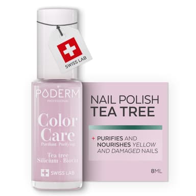 PODERM Nail Care Polish with Tea Tree - Baby Pink | Swiss Lab - 8ML | Enriched with Tea Tree, Silicon & Biotin | Purifies, Clarifies & Nourishes Yellow Nails | Created by a Podiatrist view 1
