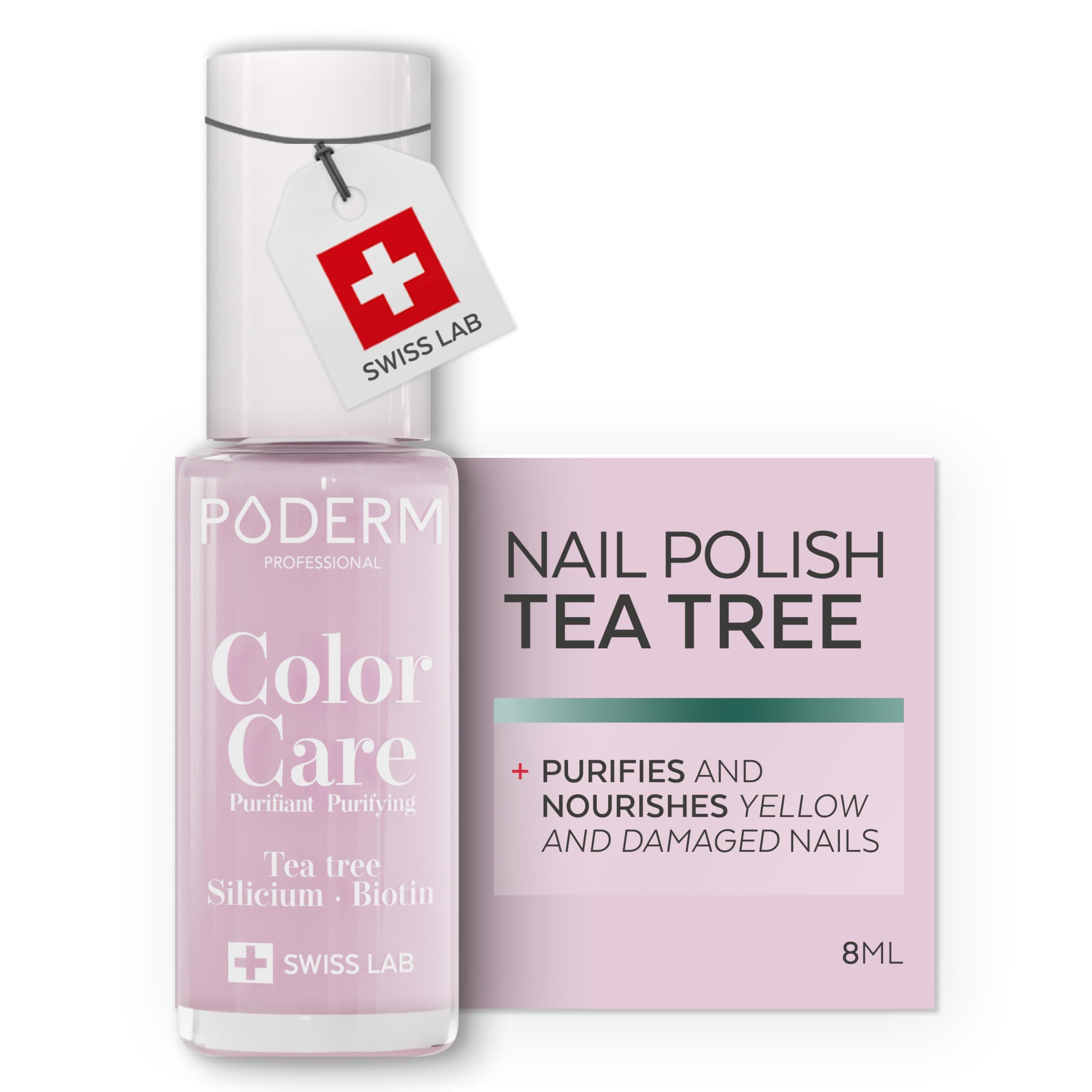 PODERM Nail Care Polish with Tea Tree - Baby Pink | Swiss Lab - 8ML | Enriched with Tea Tree, Silicon & Biotin | Purifies, Clarifies & Nourishes Yellow Nails | Created by a Podiatrist