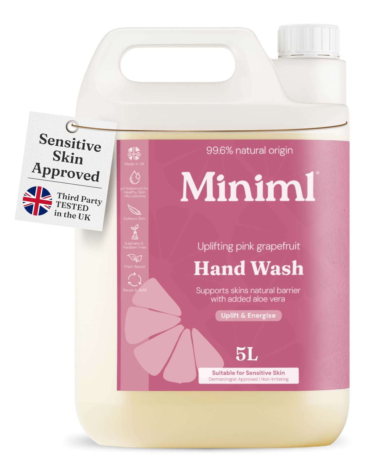 Miniml Hand Soap Wash Liquid 5L Refill - Pink Grapefruit & Aloe Vera Scented Eco Friendly Hand Washing Liquid for Soft and Sensitive Skin Care - 100% Vegan & Cruelty Free