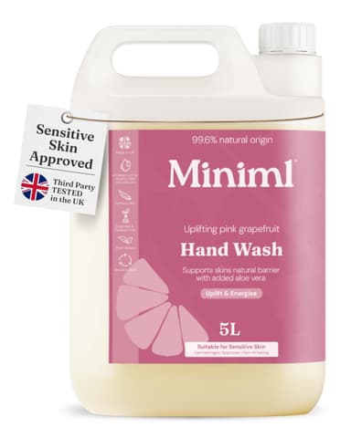 Miniml Hand Soap Wash Liquid 5L Refill - Pink Grapefruit & Aloe Vera Scented Eco Friendly Hand Washing Liquid for Soft and Sensitive Skin Care - 100% Vegan & Cruelty Free view 1