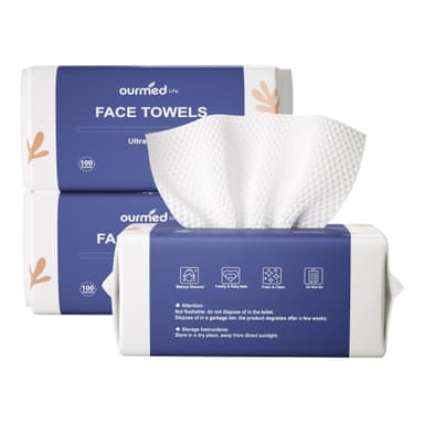 Ourmed Life Face Towels, Disposable Biodegradable Clean Facial Towels for Sensitive Skin, Lint- free Face Cloths for Makeup Remover, Skincare and Women Cleaning, Dry Wipes,300 Count Dot Texture view 1