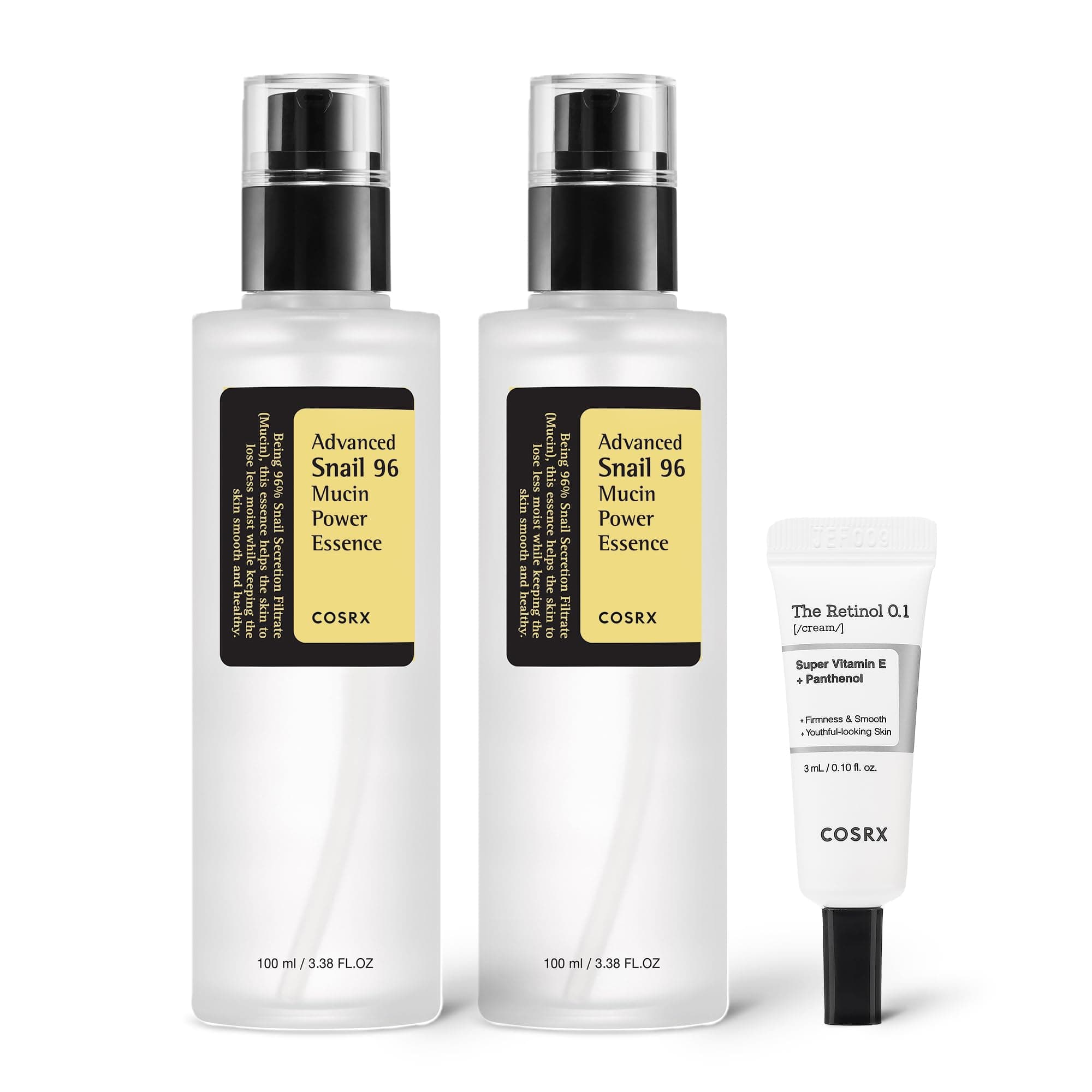 COSRX Glass Skin Starter Set, Amazon Exclusive, Advanced Snail 96% Mucin Power Essence & Retinol 0.1% Cream Mini Sample, Daily Hydrating & Firming Korean Skincare Kit, Gift Set