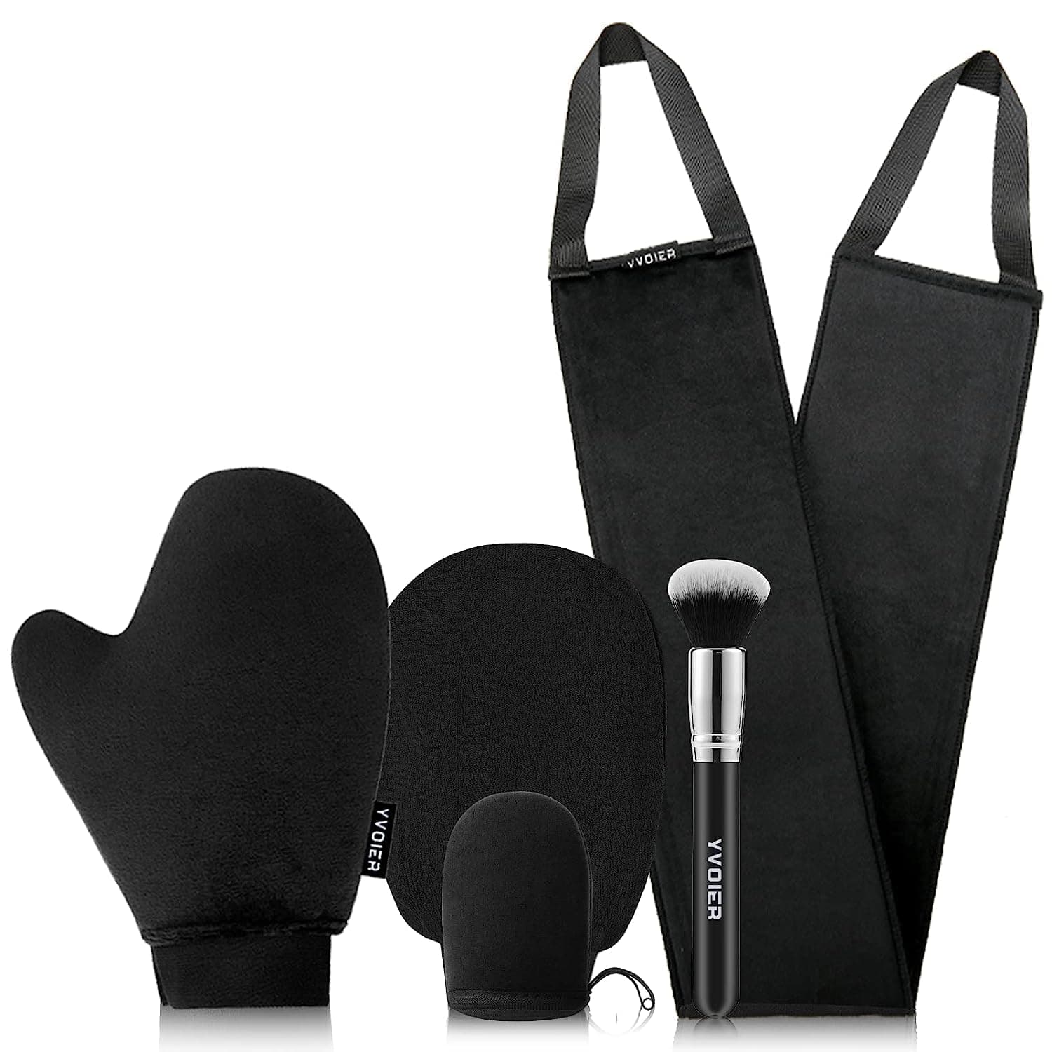 YVOIER Leakproof-lined Tanning Mitt set - Luxury Velvet Fake Tan Mitt, Streakless Back Tanner Applicator for Lotion, Tanning Brush, Exfoliating Glove, Face Mit