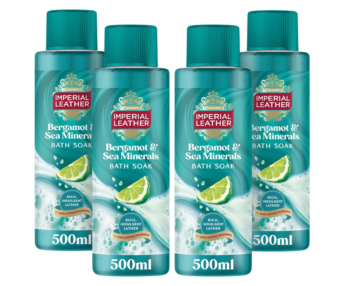 Imperial Leather Muscle Recovery Bergamot & Sea Minerals Bath Soak, Rich Indulgent Lather & Long Lasting Luxury Fragrance, Vegan & Cruelty Free 4 x 500ml