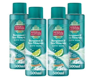 Imperial Leather Muscle Recovery Bergamot & Sea Minerals Bath Soak, Rich Indulgent Lather & Long Lasting Luxury Fragrance, Vegan & Cruelty Free 4 x 500ml view 1