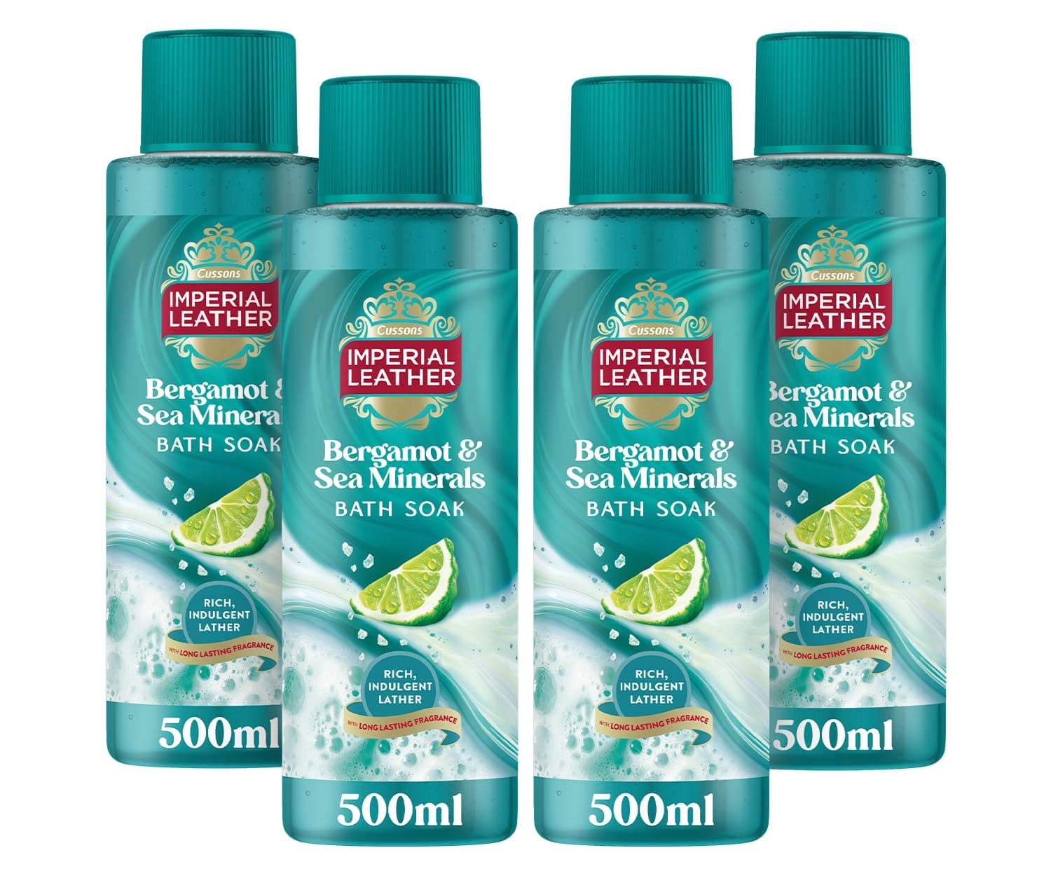 Imperial Leather Muscle Recovery Bergamot & Sea Minerals Bath Soak, Rich Indulgent Lather & Long Lasting Luxury Fragrance, Vegan & Cruelty Free 4 x 500ml