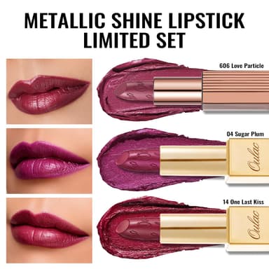 Oulac Burgundy Metallic Shine Lipstick Set - Lip Set for Women, Red Lip Color Kit, Creamy Formula, Full Coverage, Hydrating & Smooth, Infused with Shea Butter, Vegan, Clean Beauty B606(606+D04+D14) view 3