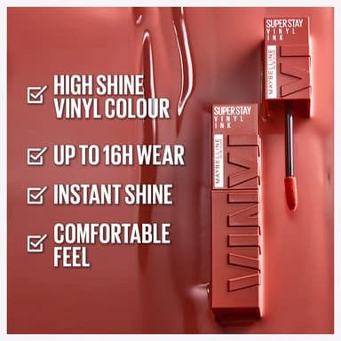 Maybelline New York Super Stay Vinyl Ink Liquid Lip Colour, 16HR Long-Lasting, Ultra-Pigmented, Smudge & Transfer-Proof, High Shine Finish, Vegan Formula for Comfortable Wear, Shade: 110 Awestruck view 3