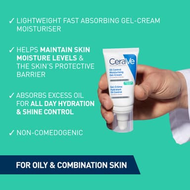 CeraVe Oil Control Moisturising Gel Cream, Oil-Absorbing Technology With 3Essential Ceramides and Hyaluronic Acid, For Combination and Oily Skin, Matte Finish, Dermatologist Developed, 52ml view 3