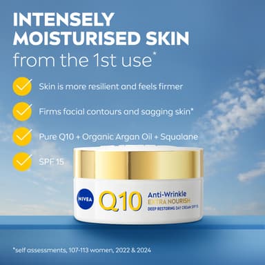 NIVEA Q10 Anti-Wrinkle 60+ Extra Nourishing Day Cream SPF15 (50ml), Deeply Restoring Anti Wrinkle Face Cream for Intense Hydration, Reduces Wrinkles and Firms Skin, Dry Skin Face Moisturiser view 2