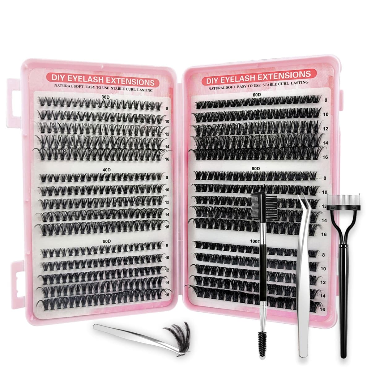 KEYRI 580 Pieces Individual Eyelashes 30-40-50-60-80-100D Cluster Lashes Kit with Lash Separator, Brush and Tweezers Fluffy Russian Eyelashes Extensions for Girls and Women (Kit, 30D-100D)