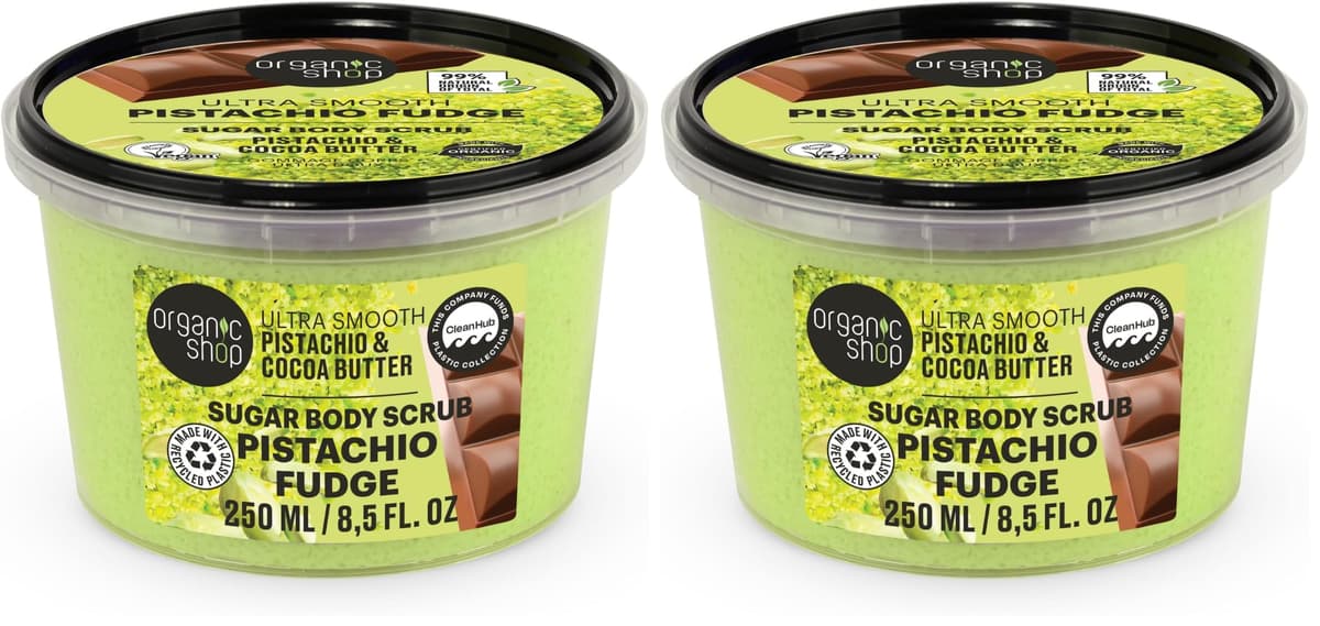 Organic Shop 250ml Body Scrub Ultra Smooth Pistachio Fudge (Dubai Chocolate) Body Scrub Pistachio & Cocoa (Pack of 2)