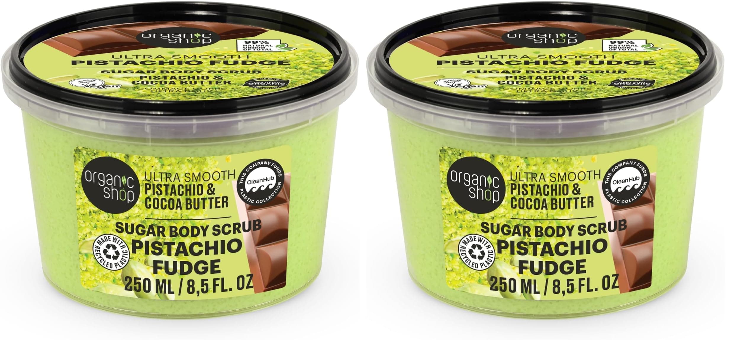 Organic Shop 250ml Body Scrub Ultra Smooth Pistachio Fudge (Dubai Chocolate) Body Scrub Pistachio & Cocoa (Pack of 2)